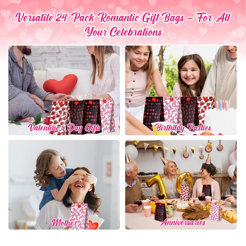 Linelglobal Valentine Bag for Treat, 24 Pack Valentine Goodie Bag for Kids Class School Party Favor, Anniversary Bag 9" Heart - Image 5