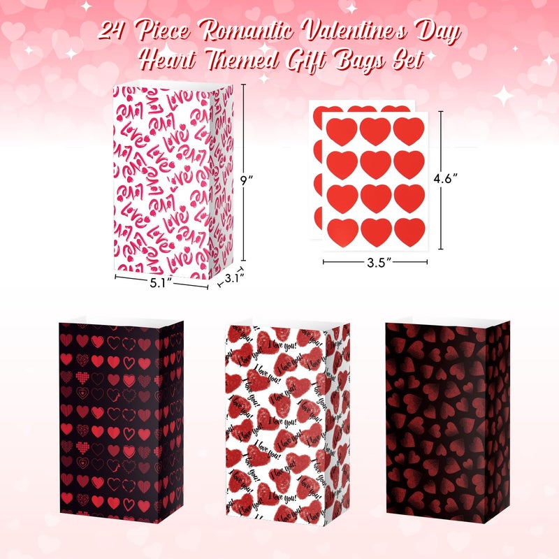 Linelglobal Valentine Bag for Treat, 24 Pack Valentine Goodie Bag for Kids Class School Party Favor, Anniversary Bag 9" Heart - Image 2