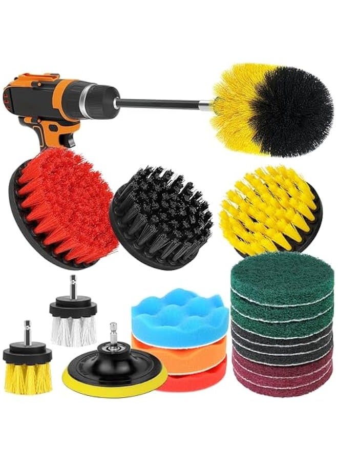 TRASSLE Drill Brush Attachments 20 PCS Scrub Pads & Sponge Power Scrubber Brush with Extend Long Rod All Purpose for Grout, Bathroom, Sinks, Corner, Car Detailing, Carpet, Floor, Laundry Room - Image 1
