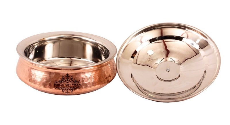 INDIAN ART VILLA Indian Art Villa Steel Copper Handi With Lid 700ml 2 Piece Brown - Image 2