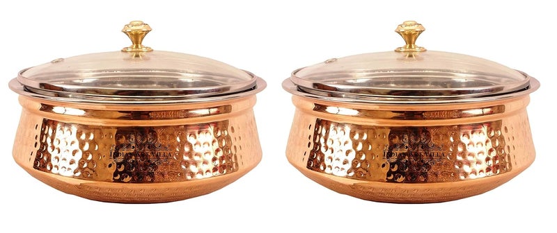 INDIAN ART VILLA Indian Art Villa Steel Copper Handi With Lid 700ml 2 Piece Brown - Image 1