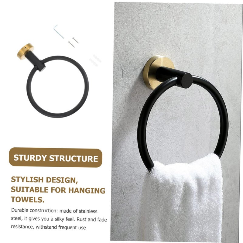 Stainless Steel Wall Mounted Towel Ring Hand Holder Brushed Black Gold Finish Durable Bathroom Accessory for Tiles Glass Kitchen Balcony - Image 4