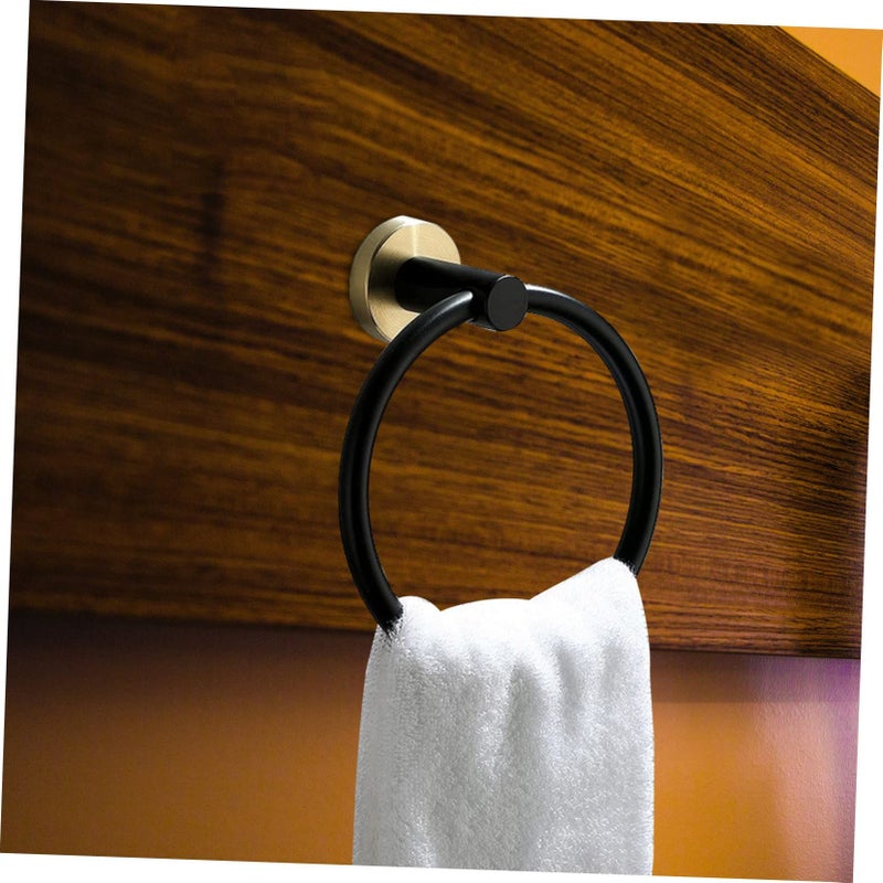Stainless Steel Wall Mounted Towel Ring Hand Holder Brushed Black Gold Finish Durable Bathroom Accessory for Tiles Glass Kitchen Balcony - Image 3