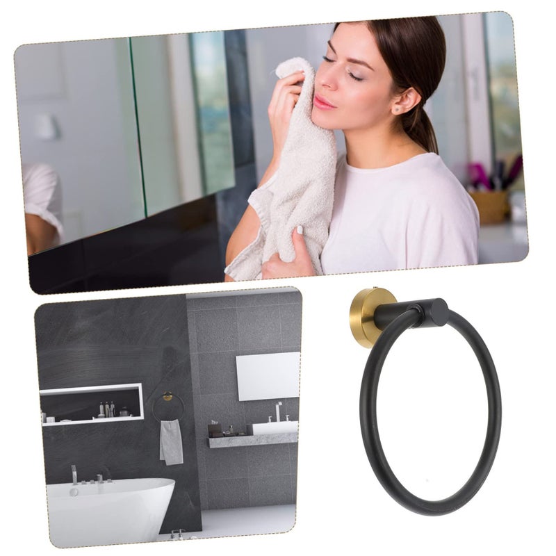 Stainless Steel Wall Mounted Towel Ring Hand Holder Brushed Black Gold Finish Durable Bathroom Accessory for Tiles Glass Kitchen Balcony - Image 5