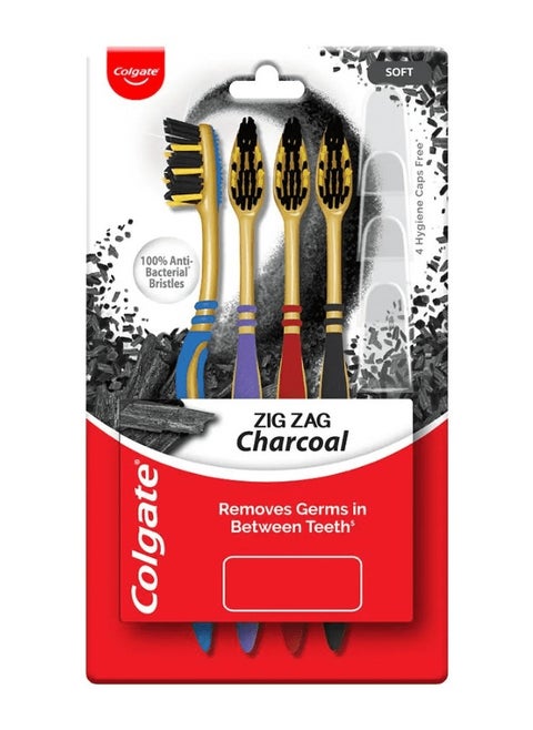ZigZag Charcoal Soft Toothbrush pack of 4 multicolor