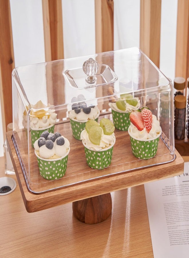LiTY Cake Stand with Lid, 13″ Rectangular Multi-Functional Cake Holder, Acacia Solid Wood 2-in-1 Dessert Table Display Set, Charcuterie Board for Cheese,Fruit Platter, Large Acrylic Cake Dome Cover - Image 4