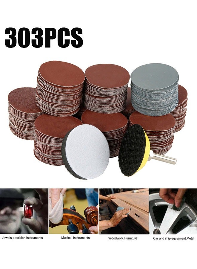 ZVEV 303 Pcs Sanding Discs Pads 50 mm Hook and Loop Pads with a Quarter inch Shank Backing Pad and Foam Buffering Pad  - Image 1