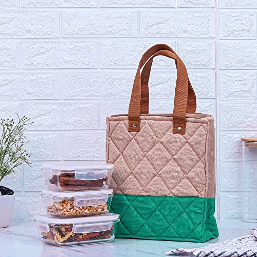 Femora Borosilicate Glass Microwave Safe Container Multipurpose Lunch Box for Office, Green, Square-300 ml (2 Container), Rectangle-620 ml (1 Container), Square-180 ml (2 Container). - Image 1