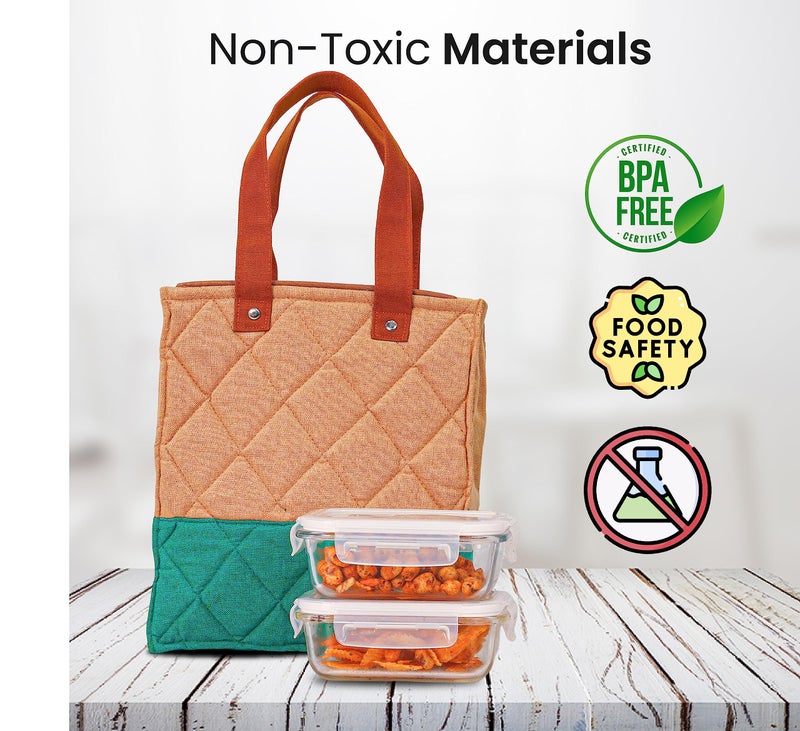 Femora Borosilicate Glass Microwave Safe Container Multipurpose Lunch Box for Office, Green, Square-300 ml (2 Container), Rectangle-620 ml (1 Container), Square-180 ml (2 Container). - Image 4