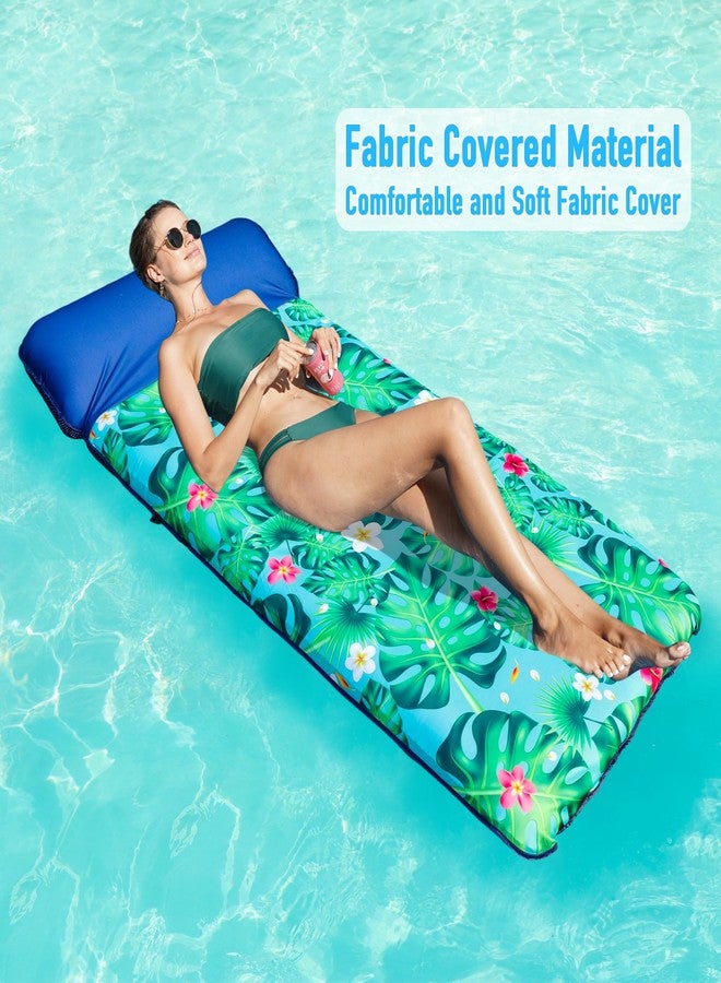 Parentswell Oversized Pool Floats for Adults - 72" X 38" Extra Large Fabric Covered Inflatable Pool Lounger with Headrest, Pool Lounge Floaties for Adults, Comfort Cooling Pool Floaties Mat for Pool Party（Green） - Image 3