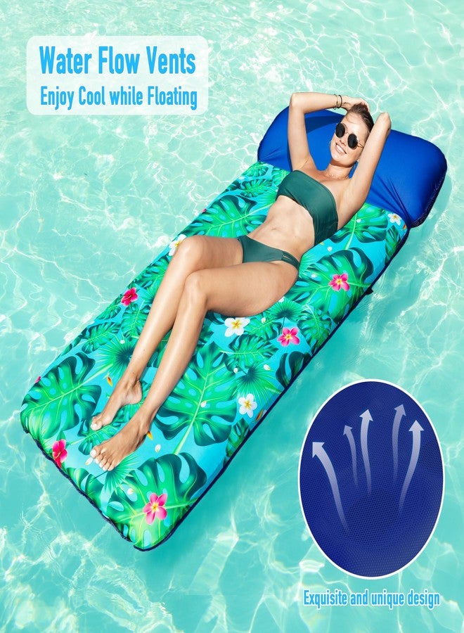 Parentswell Oversized Pool Floats for Adults - 72" X 38" Extra Large Fabric Covered Inflatable Pool Lounger with Headrest, Pool Lounge Floaties for Adults, Comfort Cooling Pool Floaties Mat for Pool Party（Green） - Image 2