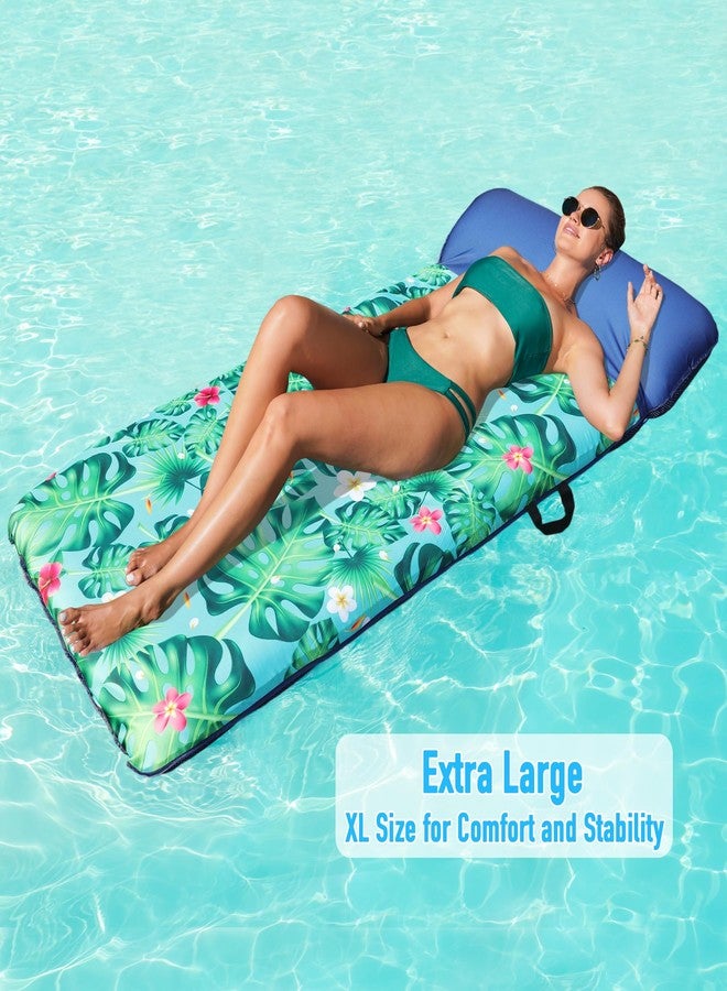 Parentswell Oversized Pool Floats for Adults - 72" X 38" Extra Large Fabric Covered Inflatable Pool Lounger with Headrest, Pool Lounge Floaties for Adults, Comfort Cooling Pool Floaties Mat for Pool Party（Green） - Image 4