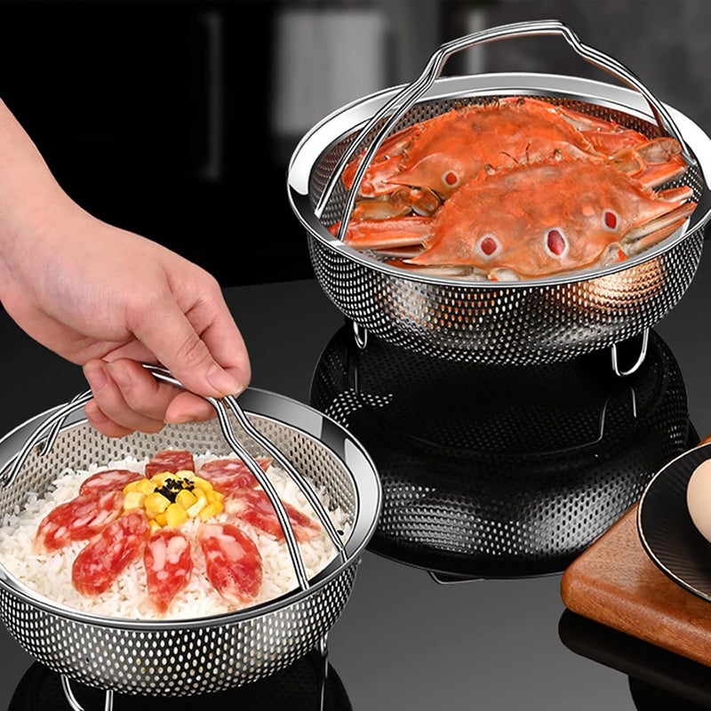 Stainsless Steel Steamers Drain Basket Steaming Rack Stand With Handle Drainers For Rice Eggs Vegatable And Meat Steaming Grid Drainers - Image 4