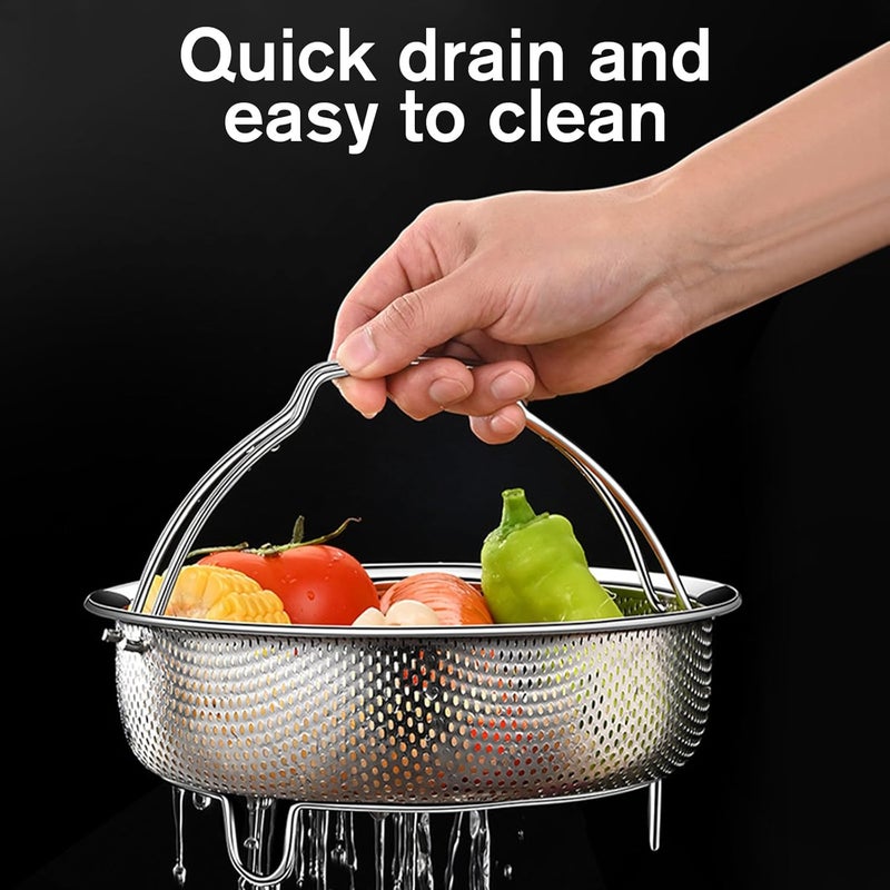 Stainsless Steel Steamers Drain Basket Steaming Rack Stand With Handle Drainers For Rice Eggs Vegatable And Meat Steaming Grid Drainers - Image 5