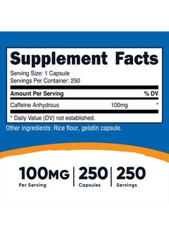 Nutricost Caffeine Pills 100mg Per Serving, 250 Capsules  - Image 2
