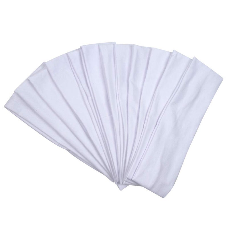 ICObuty Headbands Hairband Cotton Soft and Stretchy Elastic Solid Color 12 Pcs Per Lot (White) Middle - Image 4