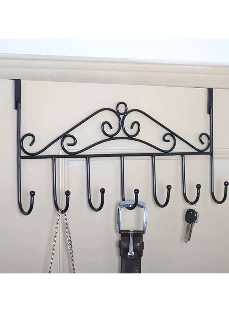7 Hooks Over the Door Hanger Decorative Organizer for Clothes, Coats, Hats, Belts, Towels Door Hanger for Home or Office Black Stainless Steel - Image 2