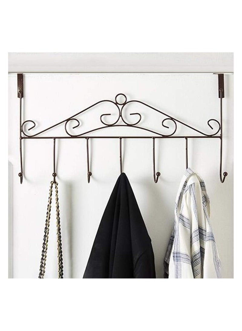 7 Hooks Over the Door Hanger Decorative Organizer for Clothes, Coats, Hats, Belts, Towels Door Hanger for Home or Office Black Stainless Steel - Image 1