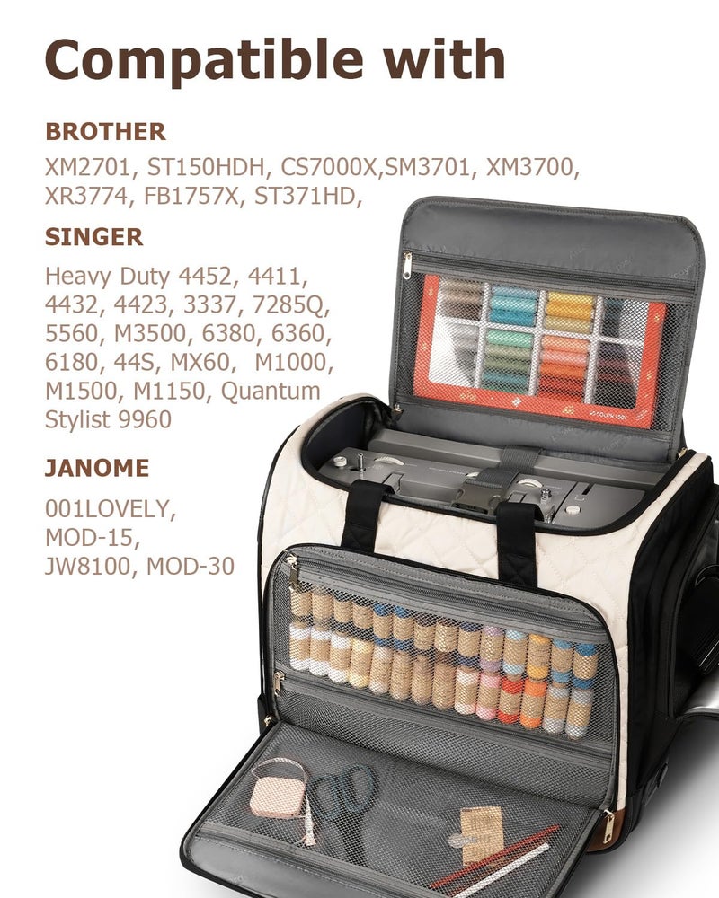 Arcoyard Sewing Machine Case with Wheels, Rolling Sewing Machine Carrying Case with Removable Bottom Pad & 2 Packing Cubes Storage, No Installation Required, Compatible with Singer, Brother, Brown - Image 2