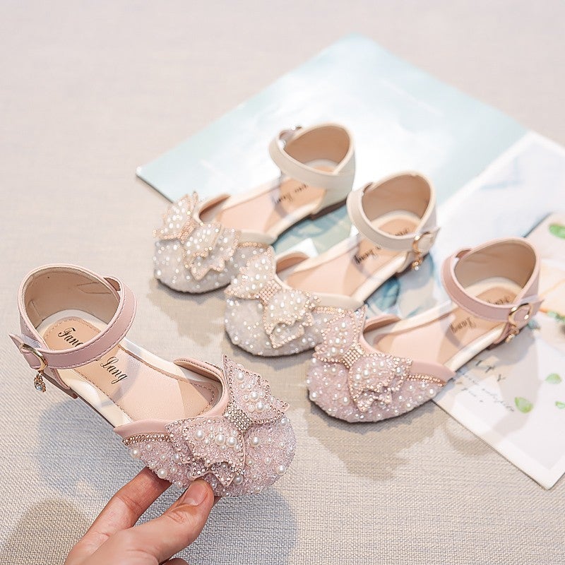 Girls Flower Sandals 2025 Little Girls Pearl Princess Shoes Korean Style Baby Style Crystal Shoes - Image 2