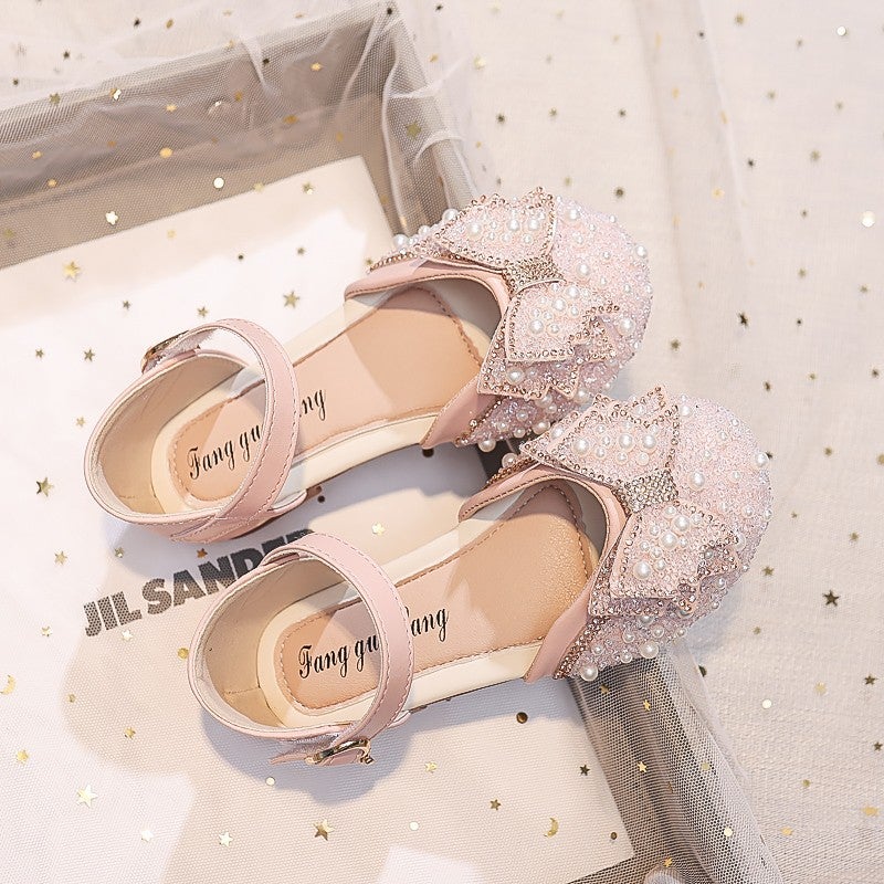 Girls Flower Sandals 2025 Little Girls Pearl Princess Shoes Korean Style Baby Style Crystal Shoes - Image 3