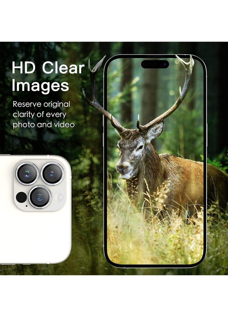 ELTRAZONE Camera Lens Protector for iPhone 14 Pro 6.1-Inch and iPhone 14 Pro Max 6.7-Inch, 9H Tempered Glass Metal Individual Ring Cover, HD Clear,(Silver) - Image 3