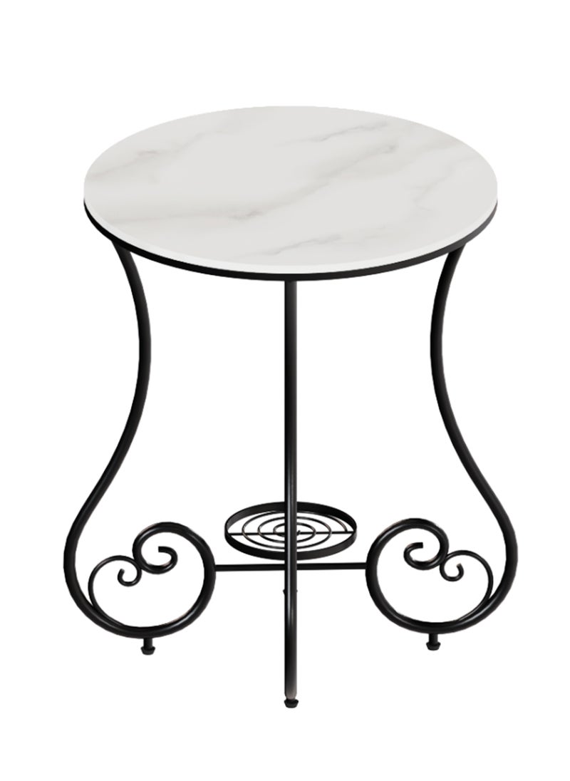 Sharpdo Side Table Round Side Table Rock Slab Table With Metal Frame Coffee Table Bedside Table Suitable for Living Room Bedroom Indoor and Outdoor Use 50*54*60cm - Image 1