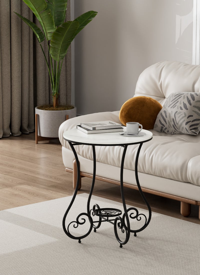 Sharpdo Side Table Round Side Table Rock Slab Table With Metal Frame Coffee Table Bedside Table Suitable for Living Room Bedroom Indoor and Outdoor Use 50*54*60cm - Image 2
