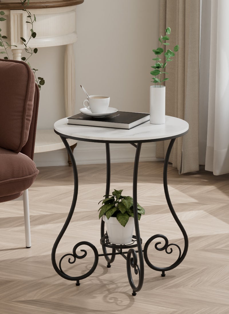 Sharpdo Side Table Round Side Table Rock Slab Table With Metal Frame Coffee Table Bedside Table Suitable for Living Room Bedroom Indoor and Outdoor Use 50*54*60cm - Image 4
