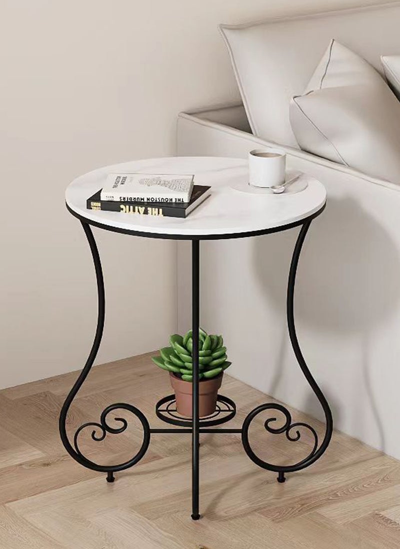 Sharpdo Side Table Round Side Table Rock Slab Table With Metal Frame Coffee Table Bedside Table Suitable for Living Room Bedroom Indoor and Outdoor Use 50*54*60cm - Image 5