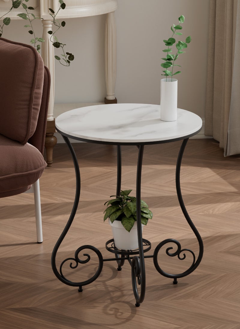 Sharpdo Side Table Round Side Table Rock Slab Table With Metal Frame Coffee Table Bedside Table Suitable for Living Room Bedroom Indoor and Outdoor Use 50*54*60cm - Image 3