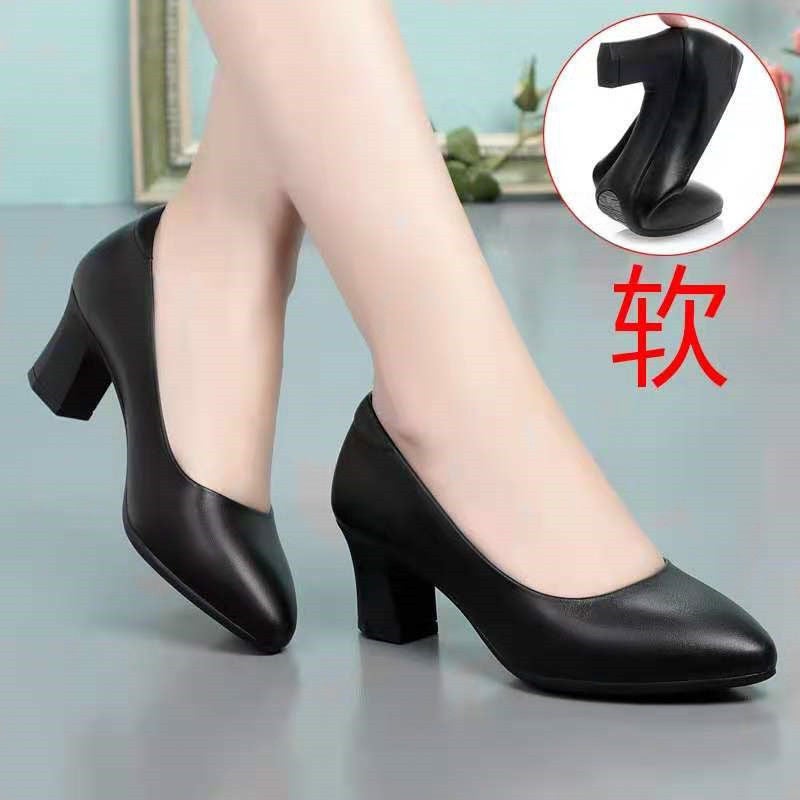 Soft Leather Soft Sole Work Shoes For Women Black Professional Interview Work Shoes Formal Heels Commuter Non-Slip Leather Shoes Women'S Flats - Image 1