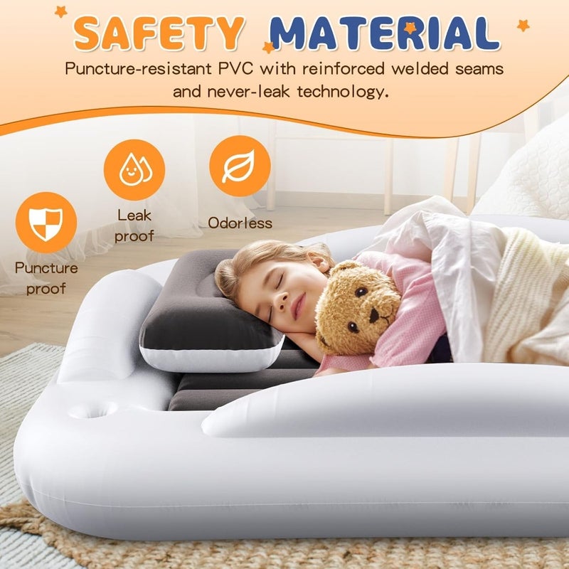 Inflatable Toddler Travel Bed for Vacation Camping and Sleepover PVC Blue Portable Air Mattress with Safety Sides, 155×100×30cm, Includes High-Speed Pump - Image 2