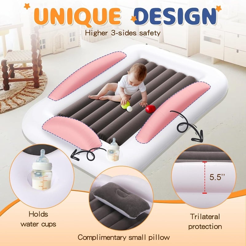 Inflatable Toddler Travel Bed for Vacation Camping and Sleepover PVC Blue Portable Air Mattress with Safety Sides, 155×100×30cm, Includes High-Speed Pump - Image 3