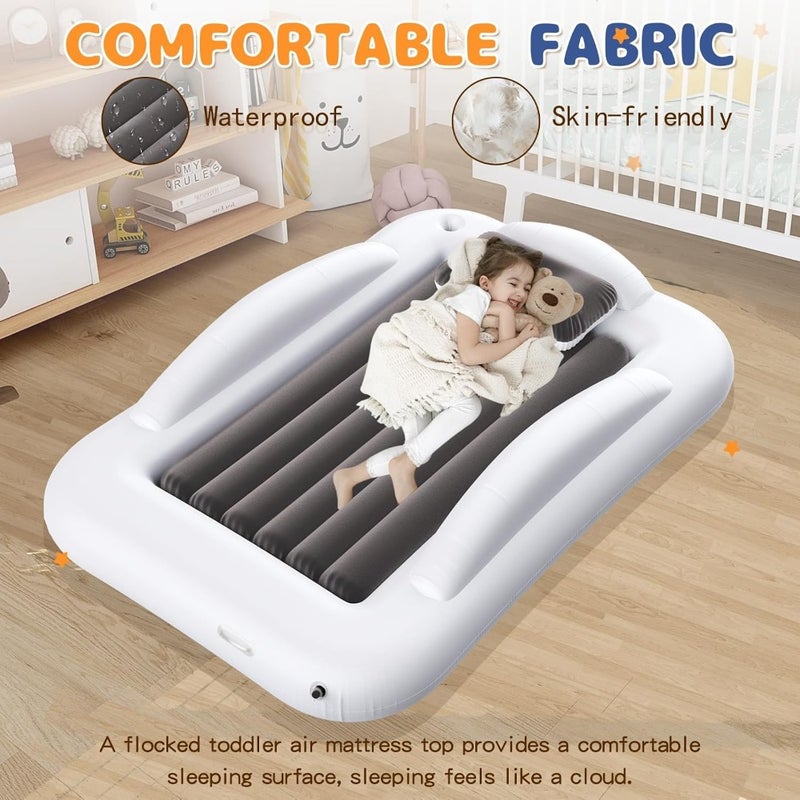 Inflatable Toddler Travel Bed for Vacation Camping and Sleepover PVC Blue Portable Air Mattress with Safety Sides, 155×100×30cm, Includes High-Speed Pump - Image 5
