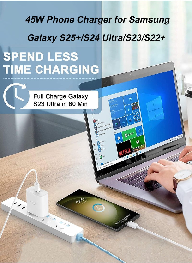 POWER LIFE - 45W Type C Charger for Samsung Fast Charger  Plug and 3.3 Ft Cable USB C to C, Wall Phone Charger Compatible with Samsung Galaxy S25 S24 Ultra S23 S22 FE S21 A33 A53 A54 A14 A13 Z Flip/Fold 4 White - Image 1