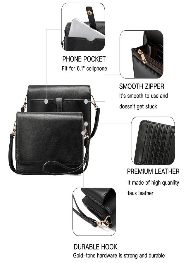 BROMEN Crossbody Bags for Women Small Cell Phone Shoulder Wristlet Wallet Clutch Purse Oil Wax Black - Image 4