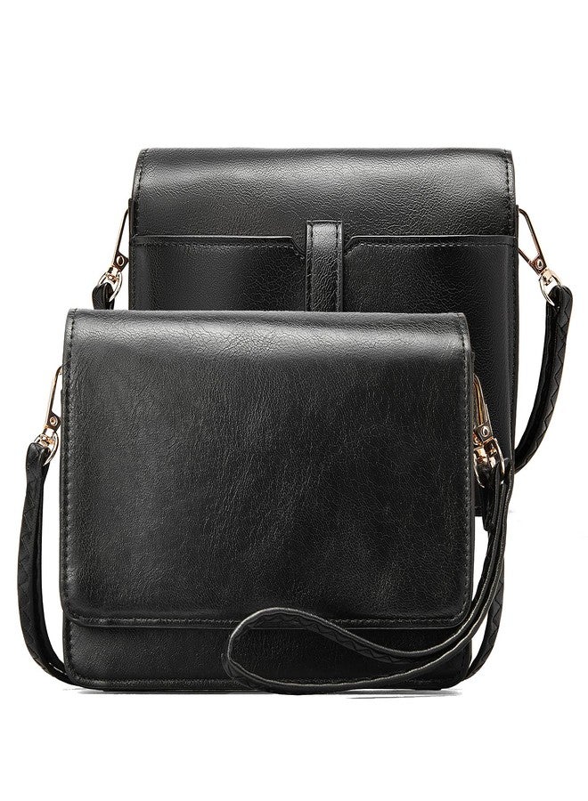 BROMEN Crossbody Bags for Women Small Cell Phone Shoulder Wristlet Wallet Clutch Purse Oil Wax Black - Image 1