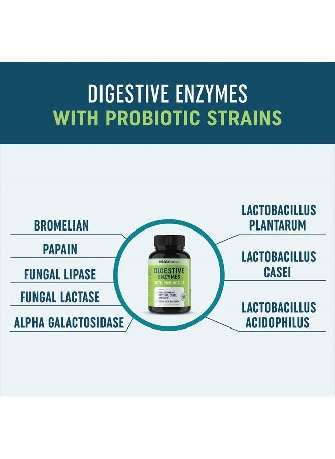 MAV Nutrition - Digestive Enzymes with Probiotics | Bloating Relief & Digestive Health for Women & Men | 400MG Enzyme Blend with Probiotic Strains for Digestion & Gut Health | Vegetarian, 3rd-Party Tested (60 ct.) - Image 1