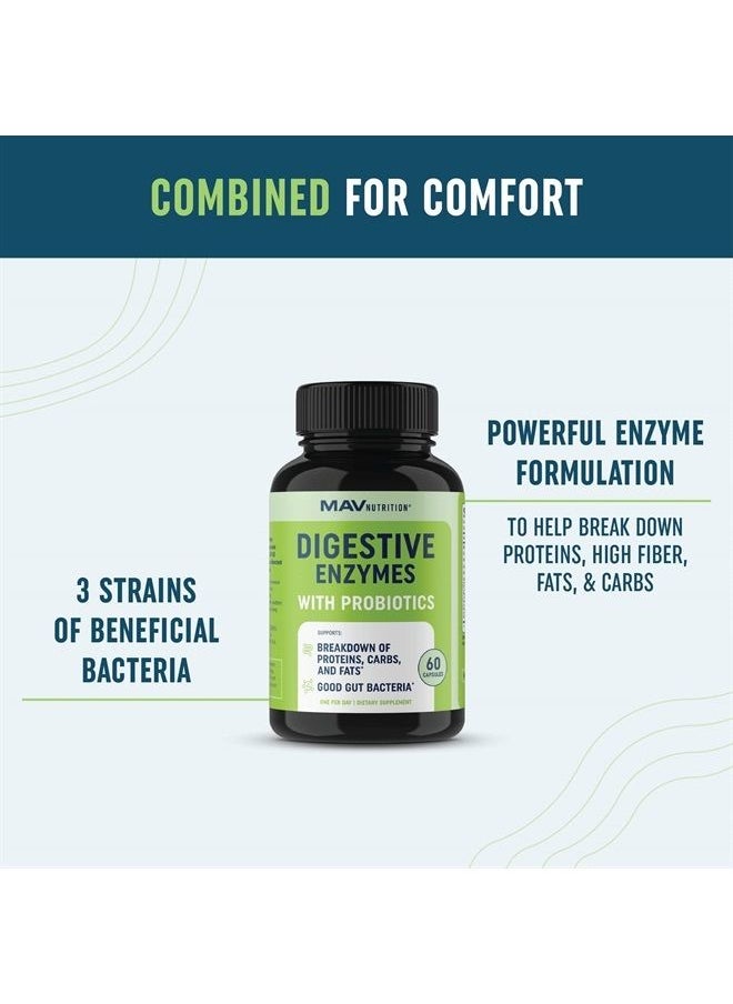 MAV Nutrition - Digestive Enzymes with Probiotics | Bloating Relief & Digestive Health for Women & Men | 400MG Enzyme Blend with Probiotic Strains for Digestion & Gut Health | Vegetarian, 3rd-Party Tested (60 ct.) - Image 1