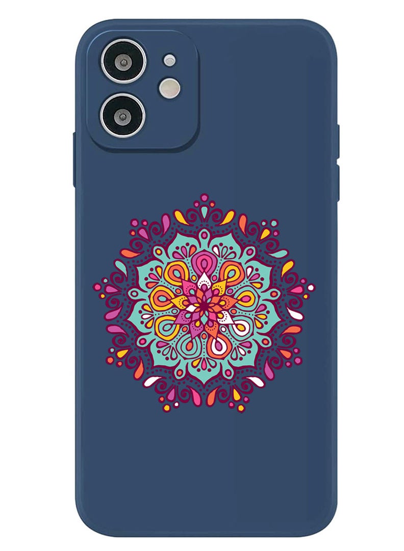Theodor Protective Slim Fit Case Liquid Silicone Cover with Full Body Protection Anti-Scratch Shockproof Case For iPhone 12 Blue  - Mandala colourful - Image 1