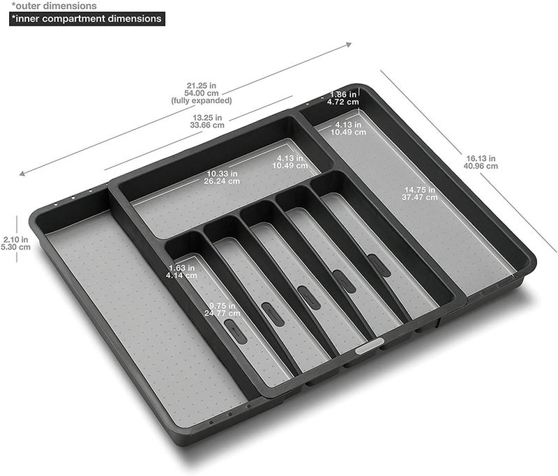 madesmart Expandable Silverware Tray, 8 Compartment Silverware Organizer for Forks, Knives & Spoons, Non Slip, Soft Grip Base, Expands to Fit Most Drawers, Carbon - Image 3