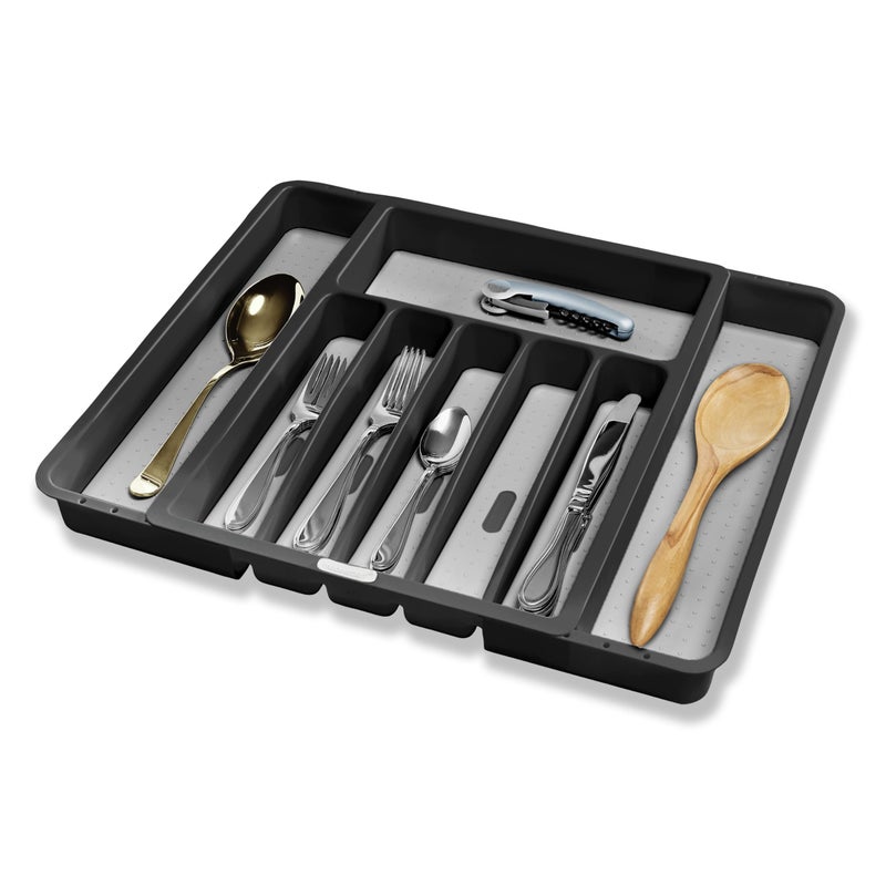 madesmart Expandable Silverware Tray, 8 Compartment Silverware Organizer for Forks, Knives & Spoons, Non Slip, Soft Grip Base, Expands to Fit Most Drawers, Carbon - Image 4