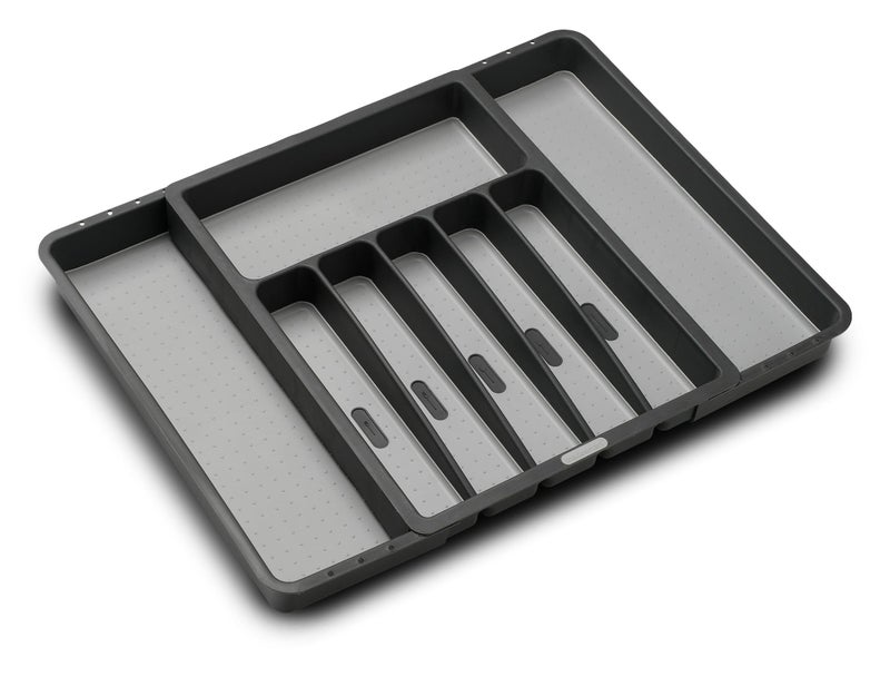 madesmart Expandable Silverware Tray, 8 Compartment Silverware Organizer for Forks, Knives & Spoons, Non Slip, Soft Grip Base, Expands to Fit Most Drawers, Carbon - Image 1