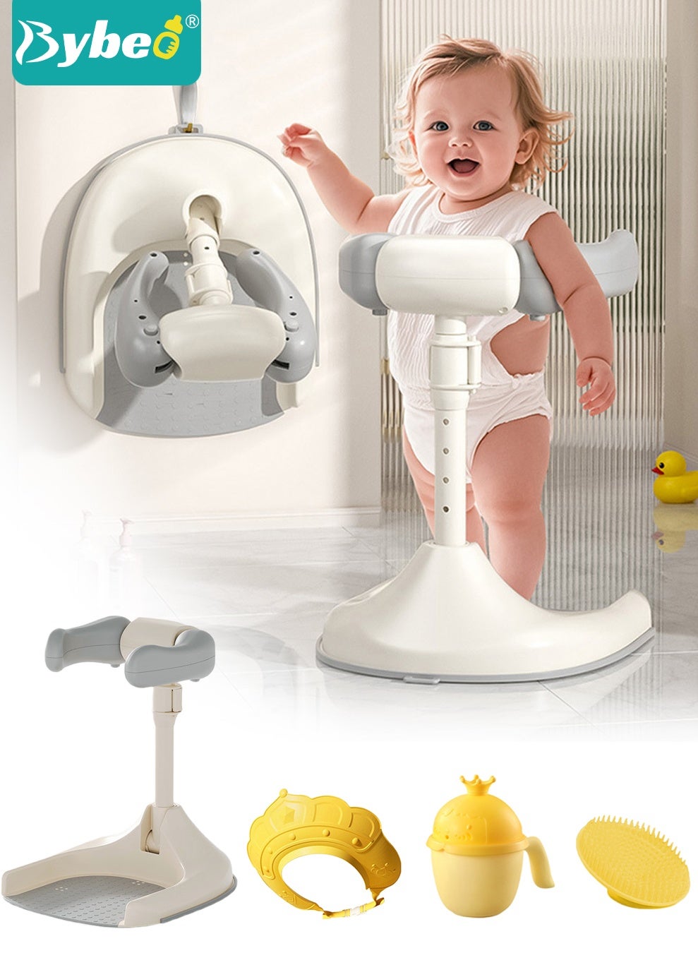 13PCS Baby Bath Support, Baby Bath Tub, Infant Bathtub, Infant Bath Chair, Foldable Baby Bath Stand with Anti-Slip Base, Adjustable Bath Shower Helper with Shower Cap + Shampoo Brush + Shower Cup + Duckling toys *4 + Ocean Balls *5