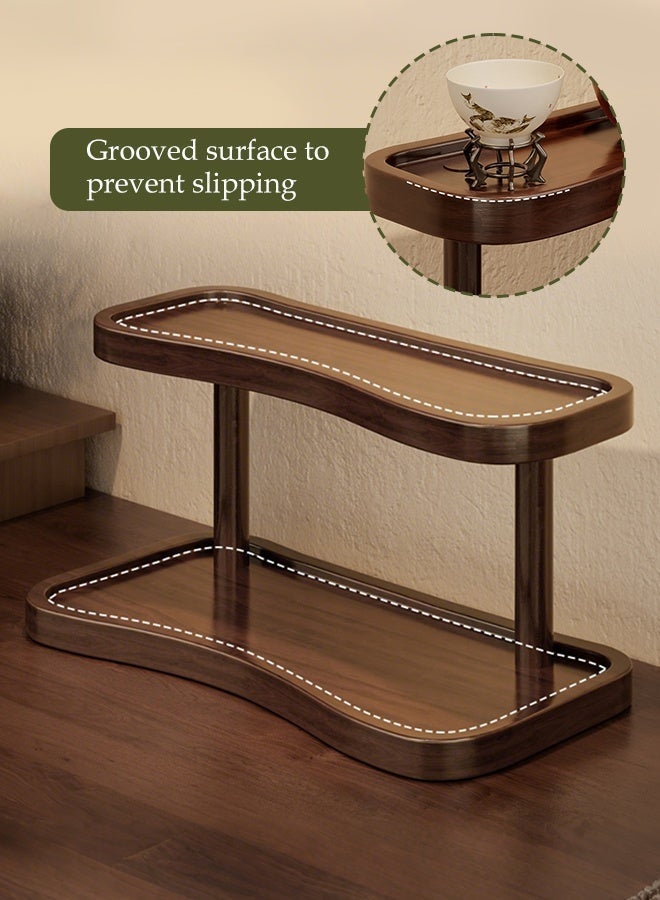 Forthcan 2-Tier Bamboo Countertop Organizer Rack, Thickened Natural Material Display Stand with Anti-Fall Grooved Trays, Compact Storage Shelf for Tea Set, Kitchen & Home Decor - Image 4