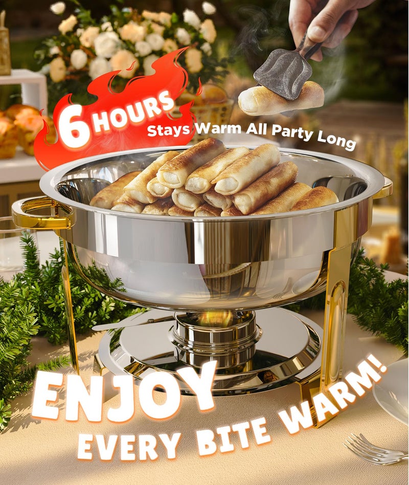 ZILODE Chafing Dishes for Buffet 4 Pack, 6QT [Worry-Free Assemble] Food Warmers for Parties Buffet [Elegant Gold and Silver Colors] Stainless Steel Round Chafing Dish Buffet Set with Complete Set - Image 2