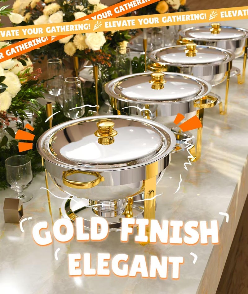 ZILODE Chafing Dishes for Buffet 4 Pack, 6QT [Worry-Free Assemble] Food Warmers for Parties Buffet [Elegant Gold and Silver Colors] Stainless Steel Round Chafing Dish Buffet Set with Complete Set - Image 4