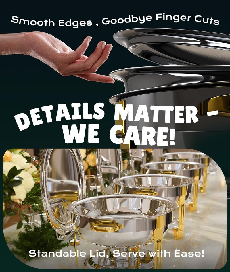 ZILODE Chafing Dishes for Buffet 4 Pack, 6QT [Worry-Free Assemble] Food Warmers for Parties Buffet [Elegant Gold and Silver Colors] Stainless Steel Round Chafing Dish Buffet Set with Complete Set - Image 5