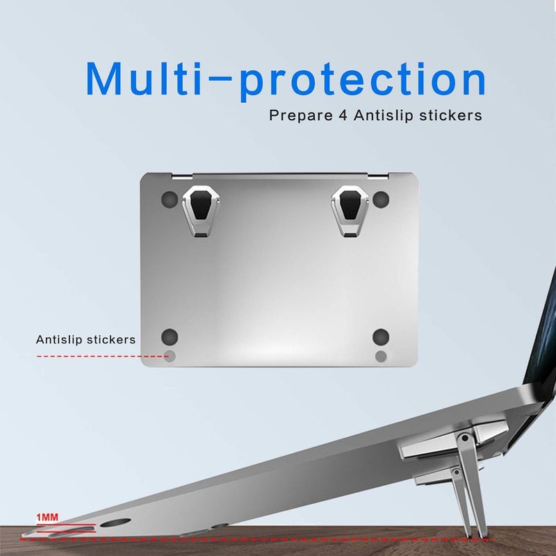 CERLINK 4Pcs Mini Laptop Stand for Desk Holder Computer Portable Foldable Adjustable Notebook Stands, Aluminium Metal MacBook Stand, Compatible with 10-15.6 Inch Laptops, iPad-Silver - Image 2